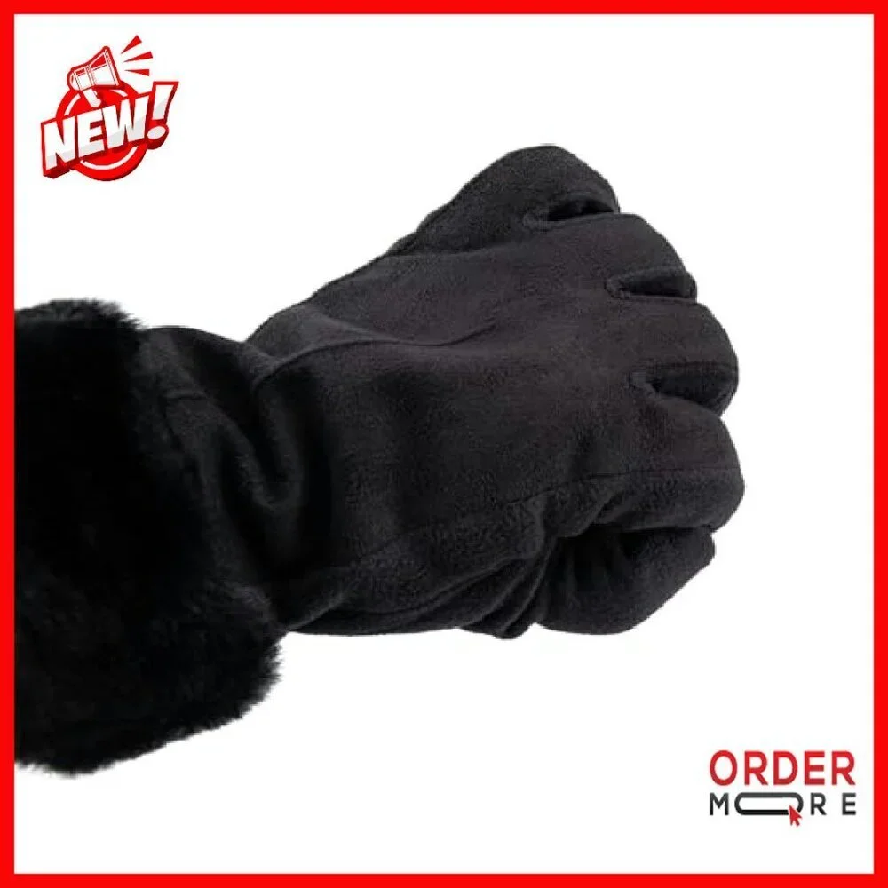 Water Repellent Touchscreen Gloves Faux Fur Cuff Fleece Lined Stretch Fit